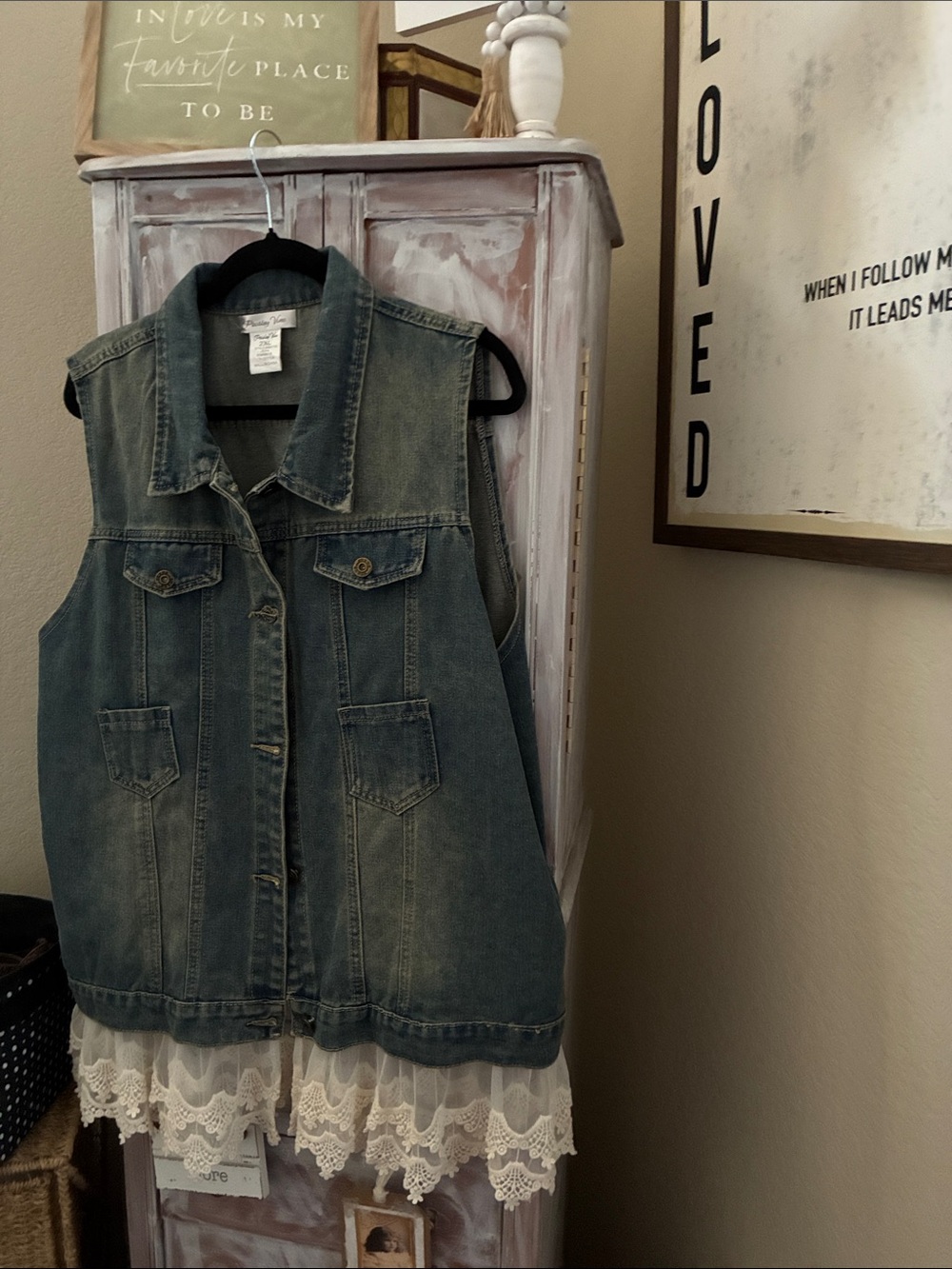 Unbranded Blue Denim Sleeveless Vest with Lace Hem